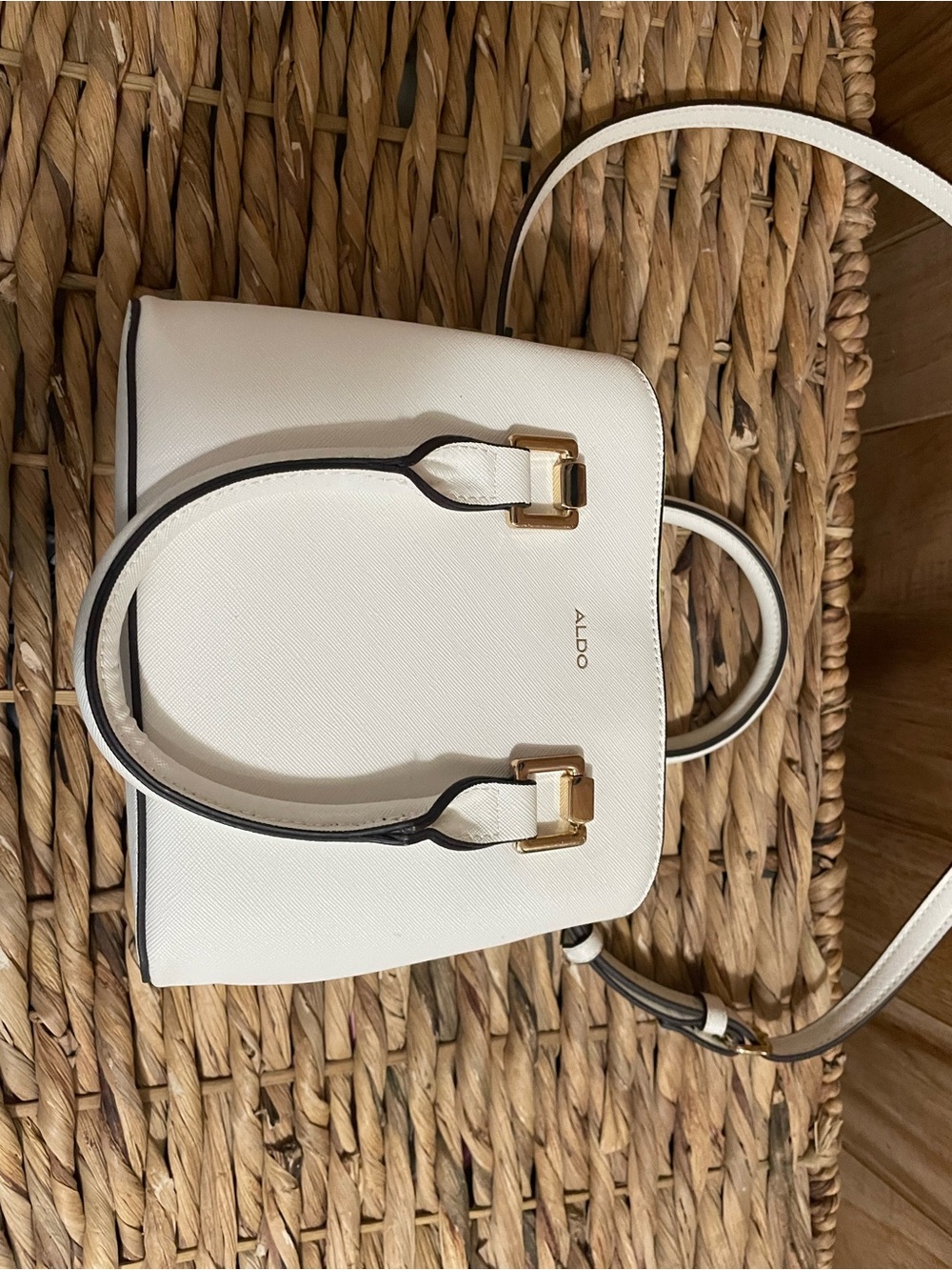 ALDO White Structured Satchel with Gold Hardware